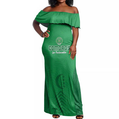 Custom Comoros Football Off Shoulder Maxi Dress Go Les Coelacantes
