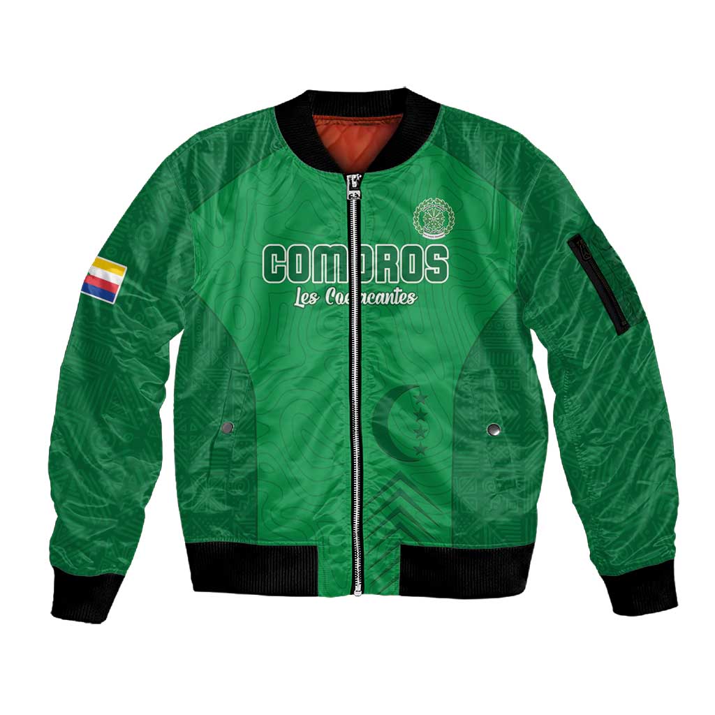 Custom Comoros Football Sleeve Zip Bomber Jacket Go Les Coelacantes