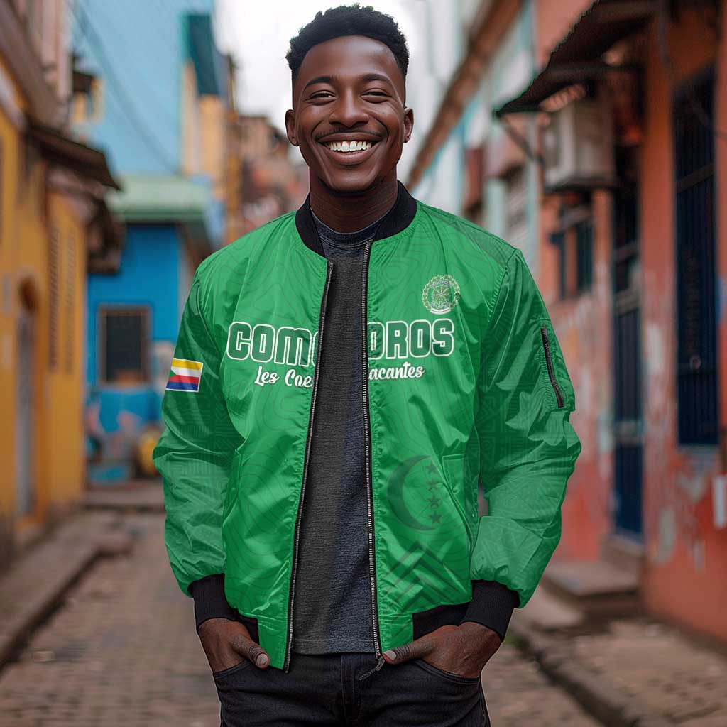 Custom Comoros Football Sleeve Zip Bomber Jacket Go Les Coelacantes