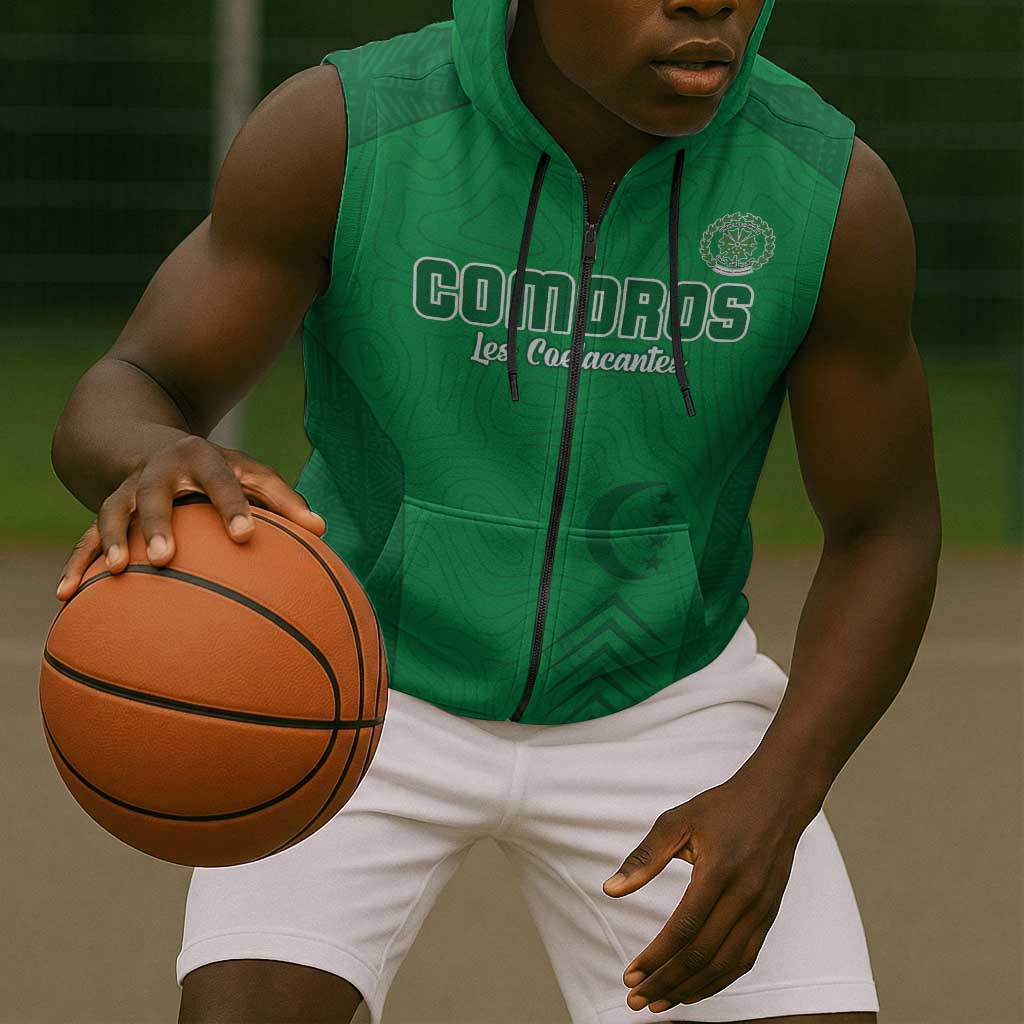 Custom Comoros Football Sleeveless Zip Hoodie Go Les Coelacantes - African Pride