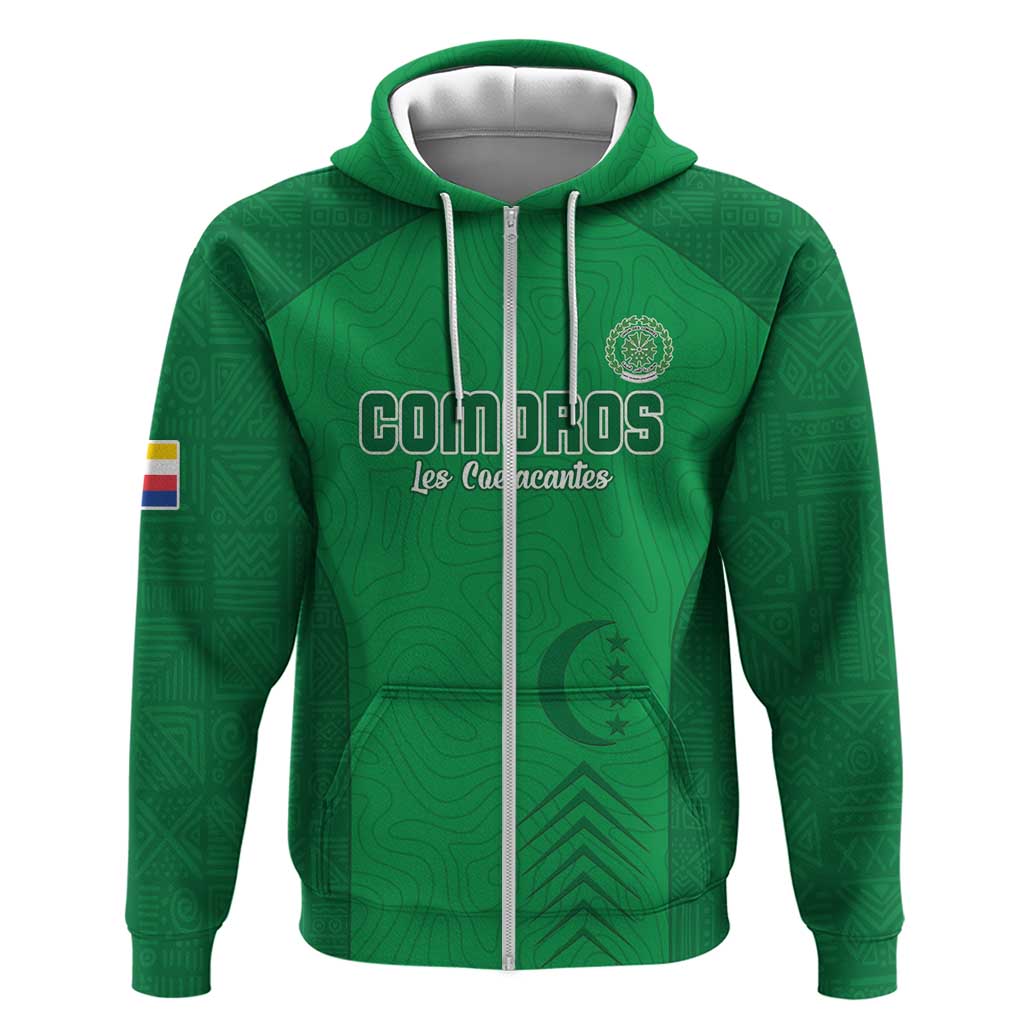 Custom Comoros Football Zip Hoodie Go Les Coelacantes
