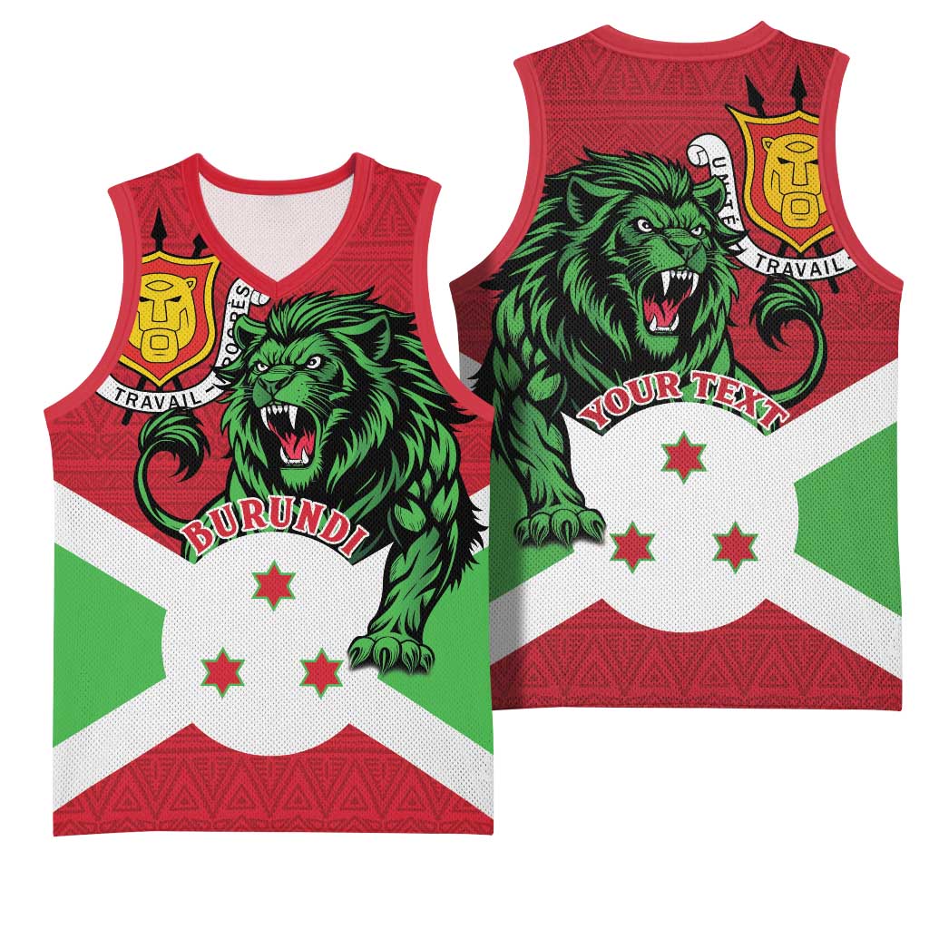 Personalized Jamhuri ya Burundi Basketball Jersey Lion With Coat Of Arms - Flag Style LT15