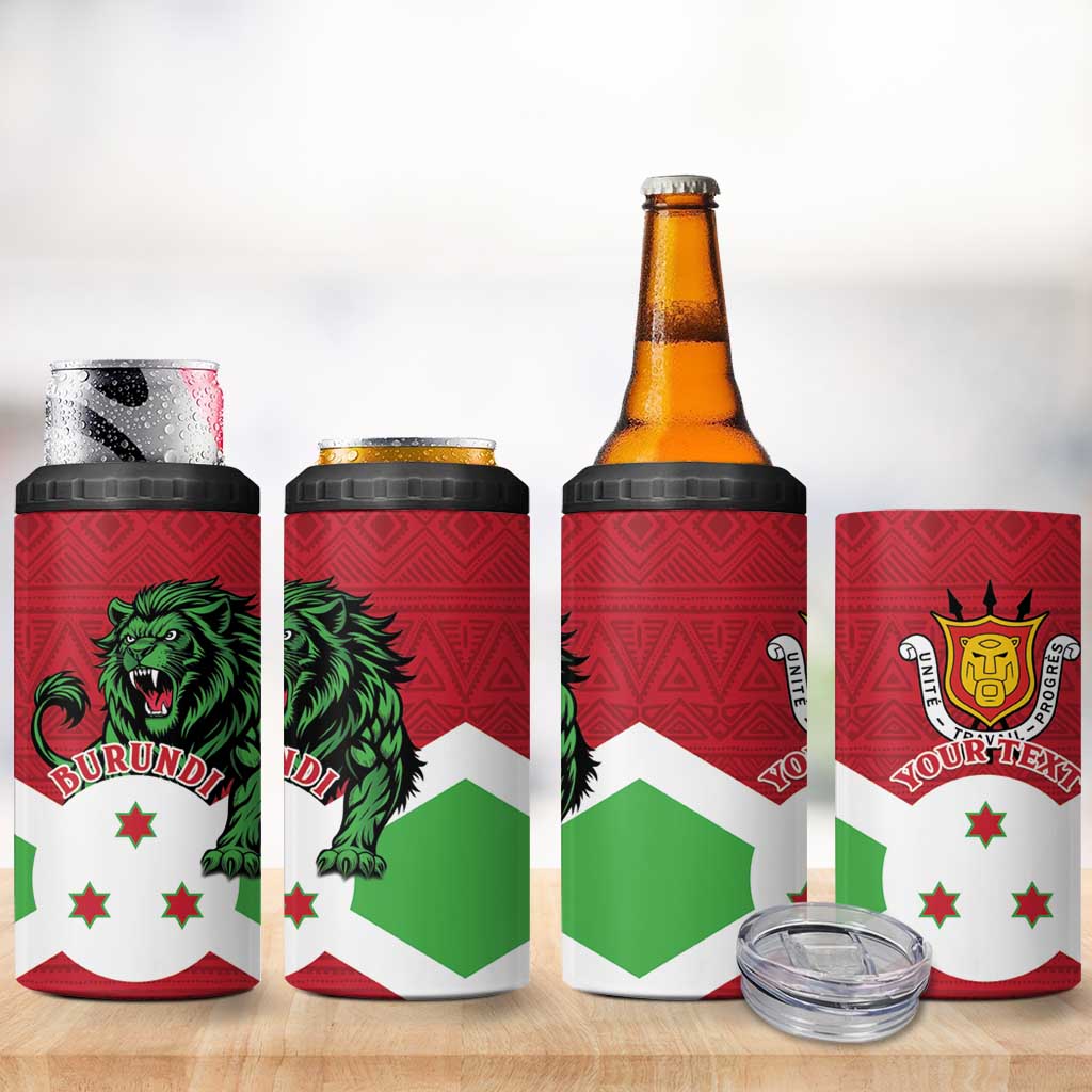 Personalized Jamhuri ya Burundi 4 in 1 Can Cooler Tumbler Lion With Coat Of Arms - Flag Style