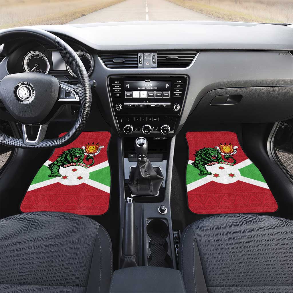 Personalized Jamhuri ya Burundi Car Mats Lion With Coat Of Arms - Flag Style