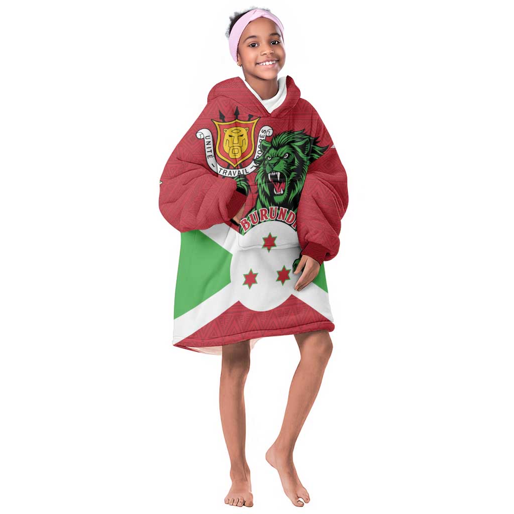 Personalized Jamhuri ya Burundi Kid Wearable Blanket Hoodie Lion With Coat Of Arms - Flag Style
