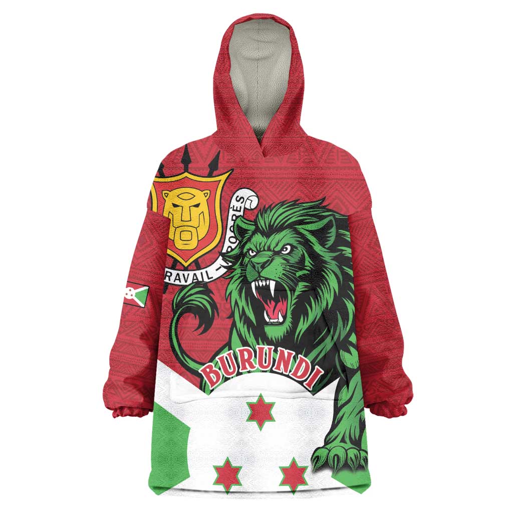 Personalized Jamhuri ya Burundi Kid Wearable Blanket Hoodie Lion With Coat Of Arms - Flag Style