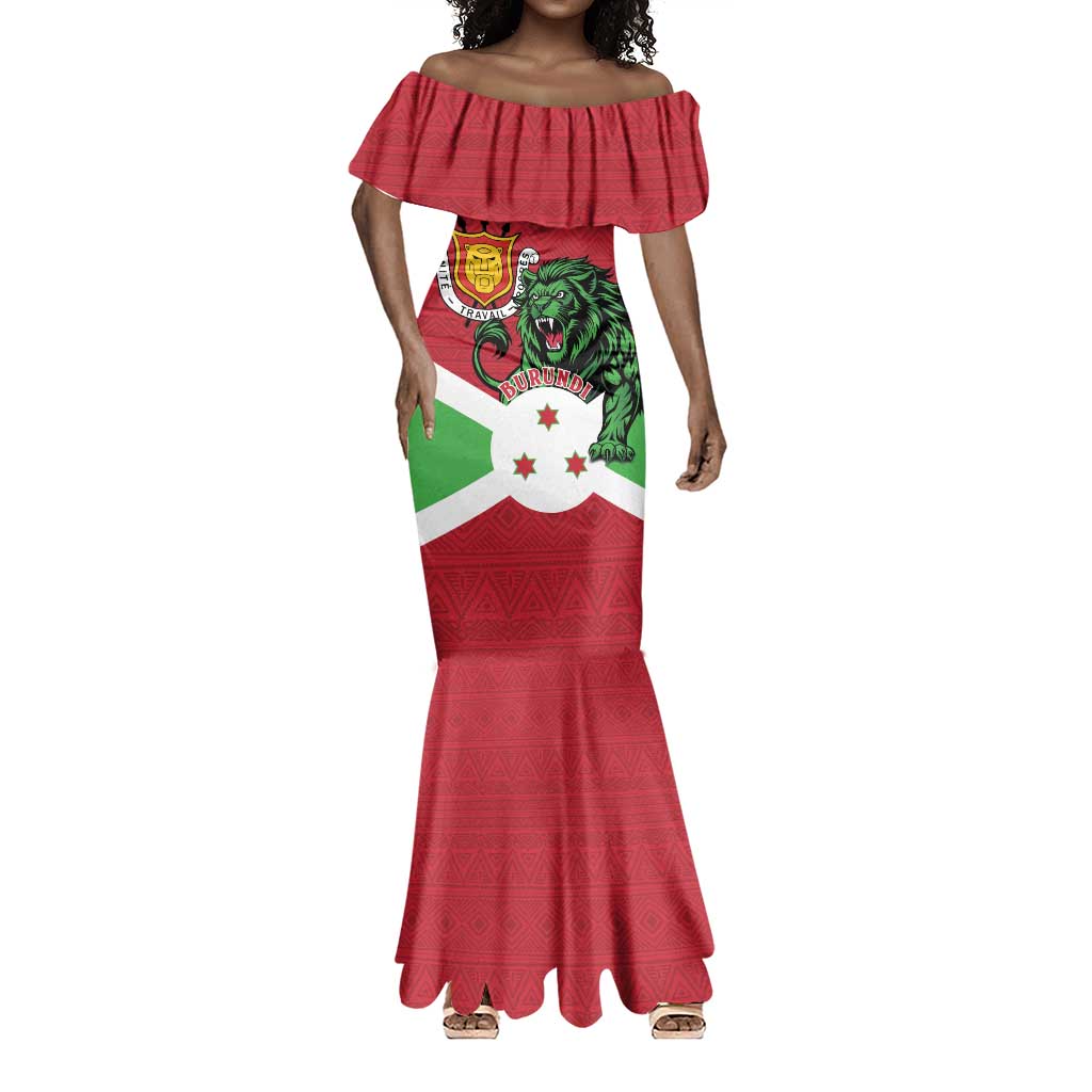 Personalized Jamhuri ya Burundi Mermaid Dress Lion With Coat Of Arms - Flag Style