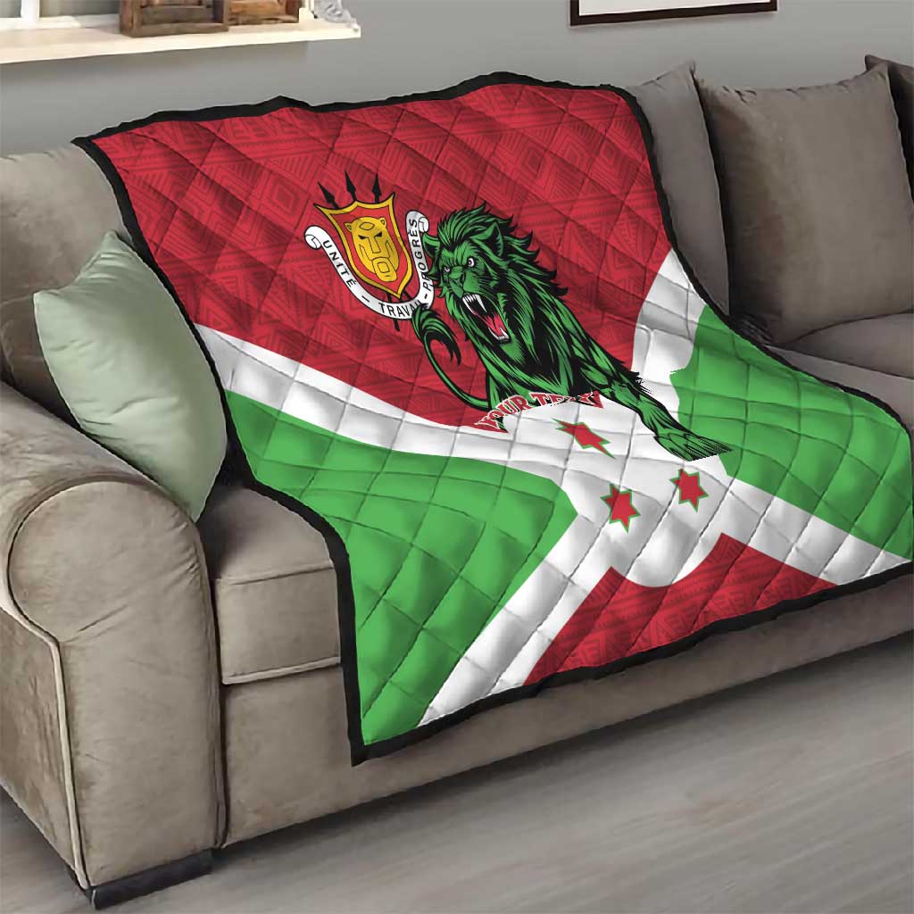 Personalized Jamhuri ya Burundi Quilt Lion With Coat Of Arms - Flag Style