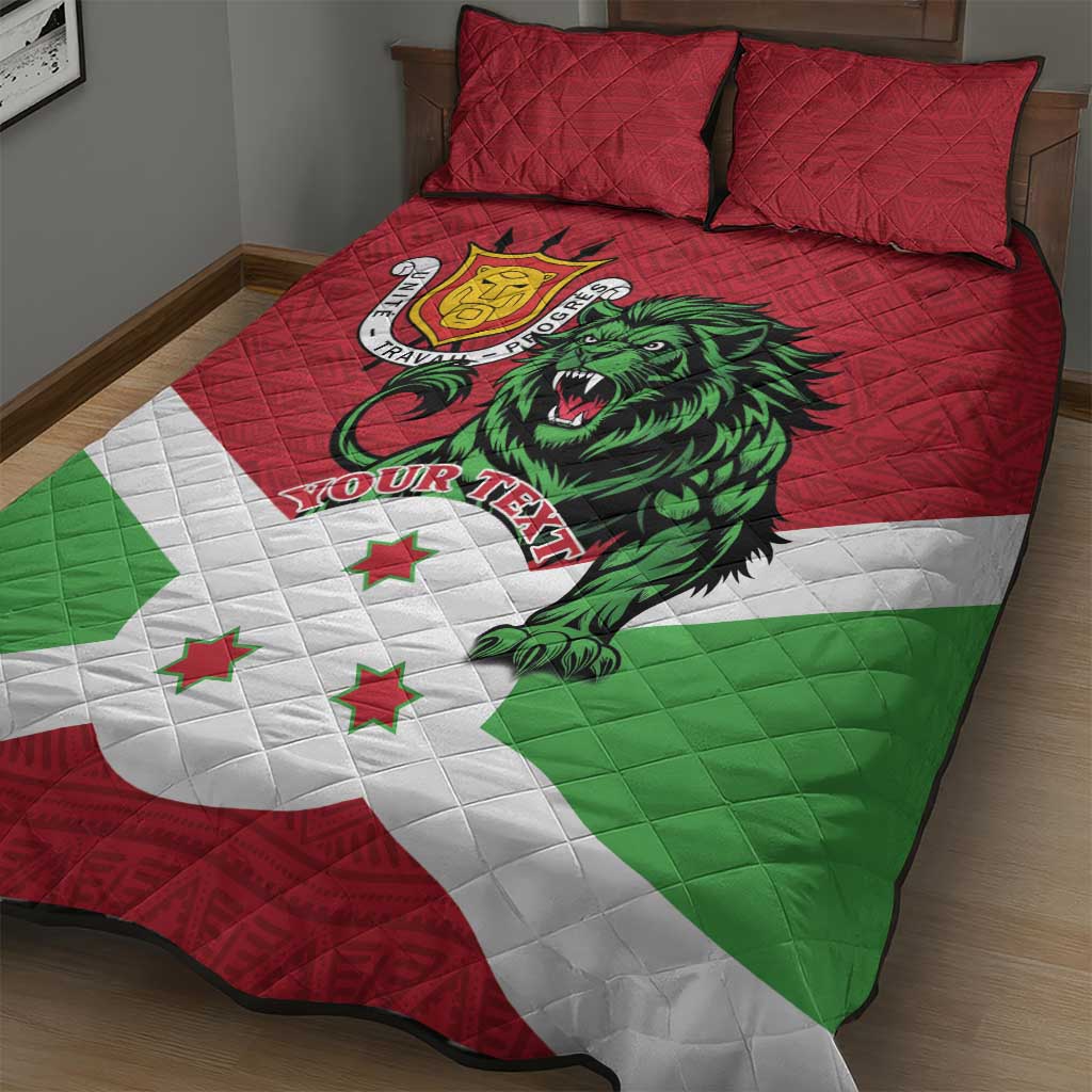 Personalized Jamhuri ya Burundi Quilt Bed Set Lion With Coat Of Arms - Flag Style