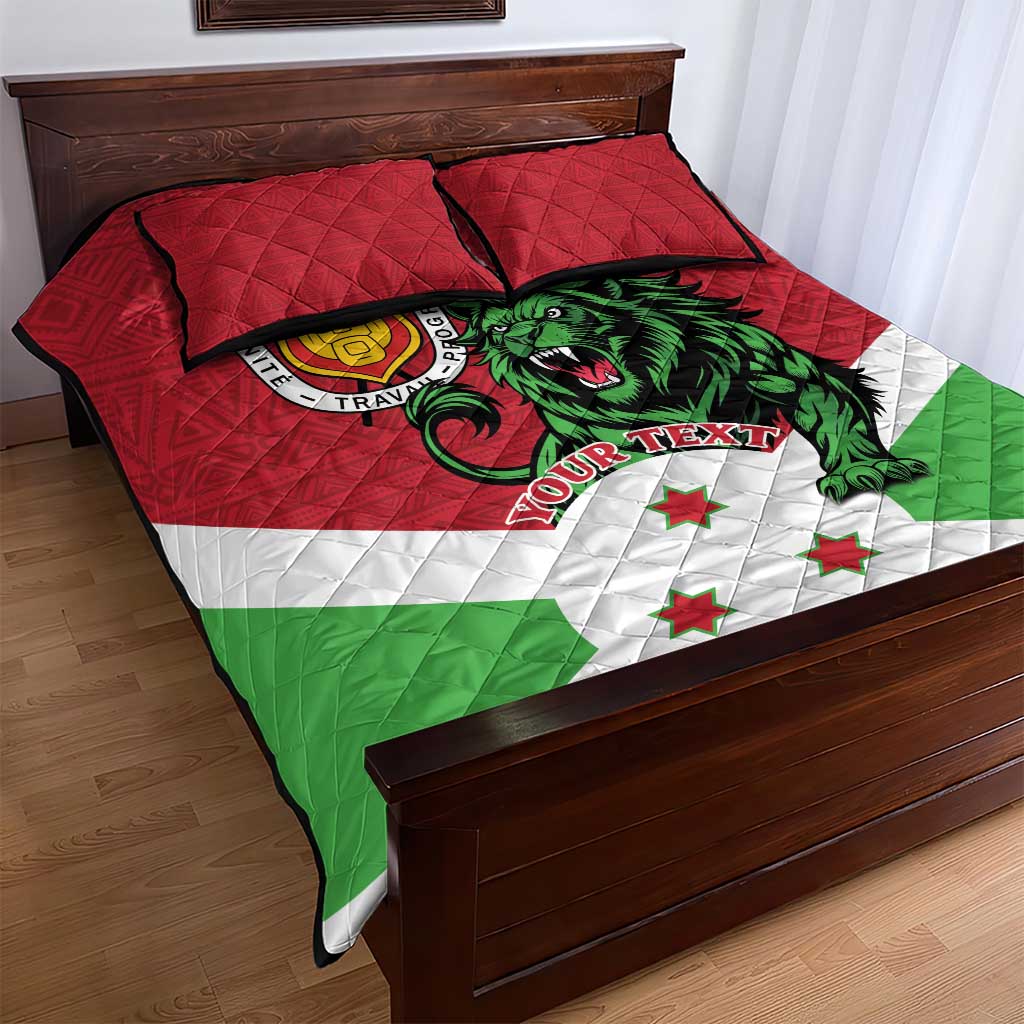 Personalized Jamhuri ya Burundi Quilt Bed Set Lion With Coat Of Arms - Flag Style