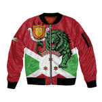 Personalized Jamhuri ya Burundi Sleeve Zip Bomber Jacket Lion With Coat Of Arms - Flag Style