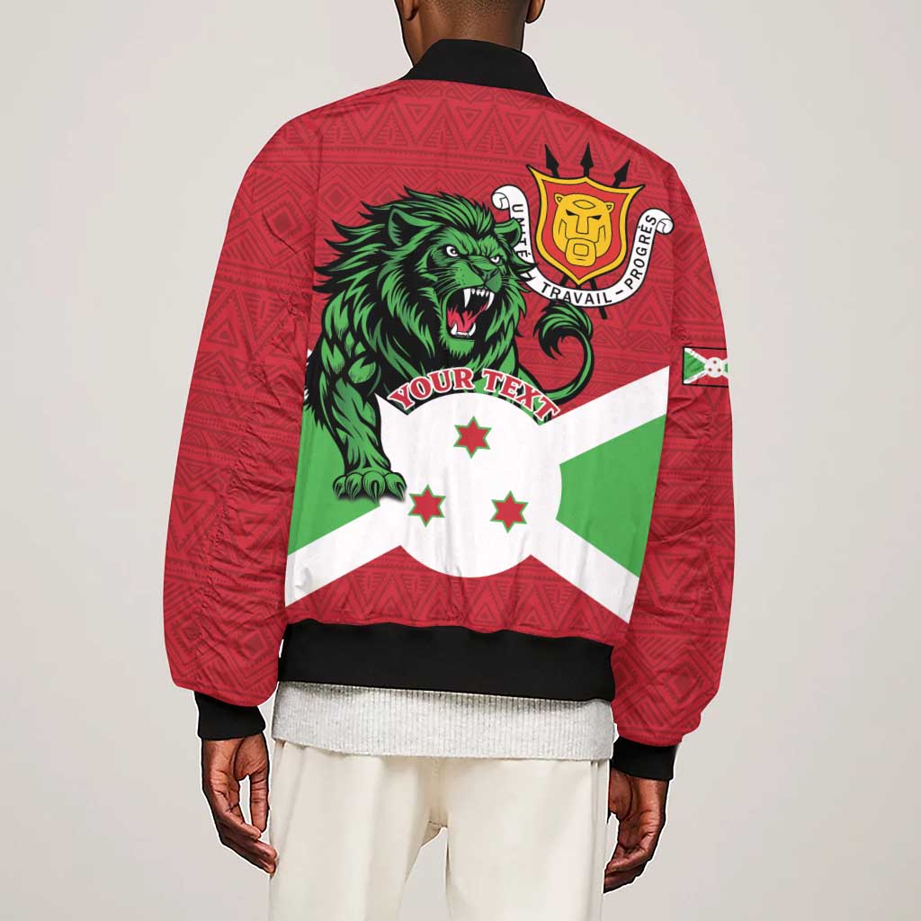 Personalized Jamhuri ya Burundi Sleeve Zip Bomber Jacket Lion With Coat Of Arms - Flag Style
