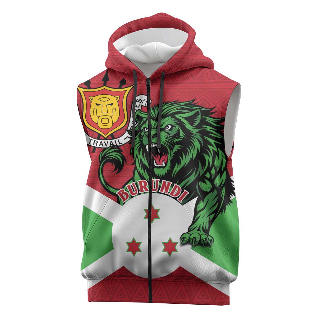 Personalized Jamhuri ya Burundi Sleeveless Zip Hoodie Lion With Coat Of Arms - Flag Style - African Pride