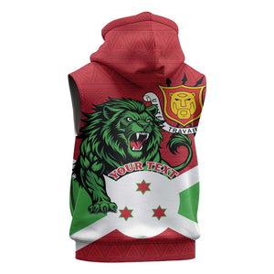 Personalized Jamhuri ya Burundi Sleeveless Zip Hoodie Lion With Coat Of Arms - Flag Style - African Pride