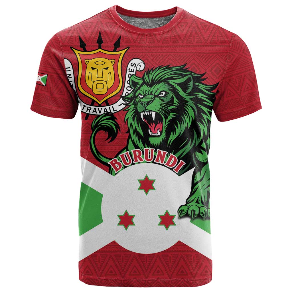 Personalized Jamhuri ya Burundi T shirt Lion With Coat Of Arms - Flag Style