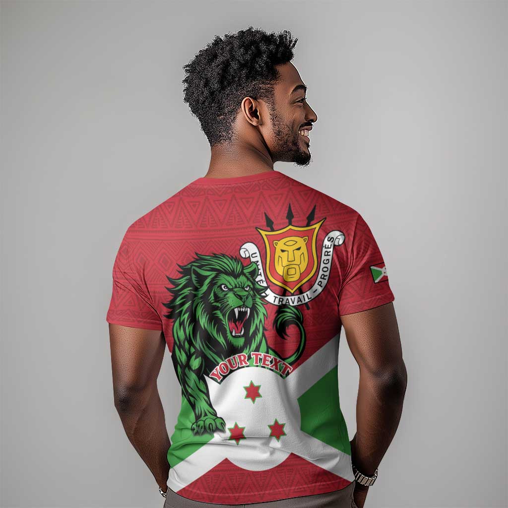 Personalized Jamhuri ya Burundi T shirt Lion With Coat Of Arms - Flag Style
