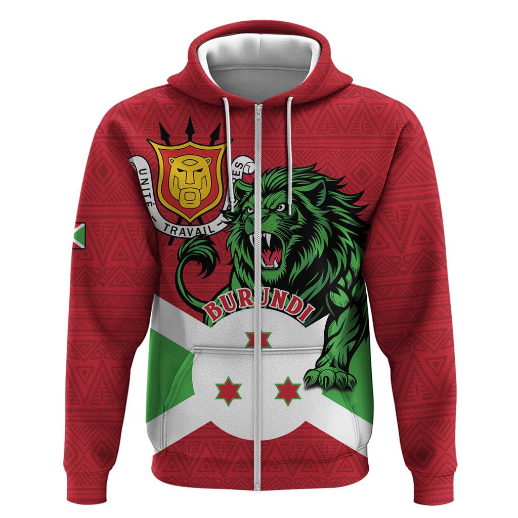 Personalized Jamhuri ya Burundi Zip Hoodie Lion With Coat Of Arms - Flag Style