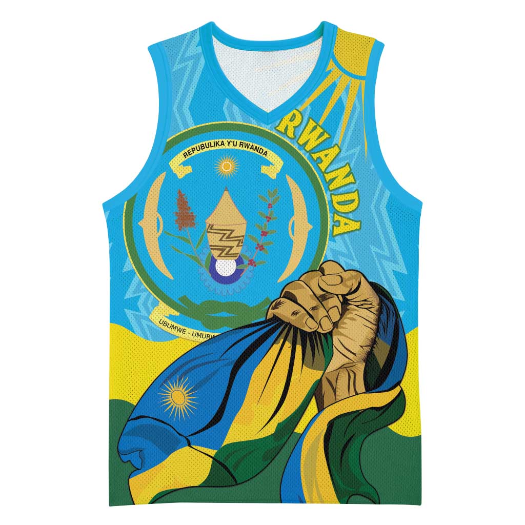 Personalized Happy Rwanda Independence Day Basketball Jersey Coat Of Arms With Map LT15