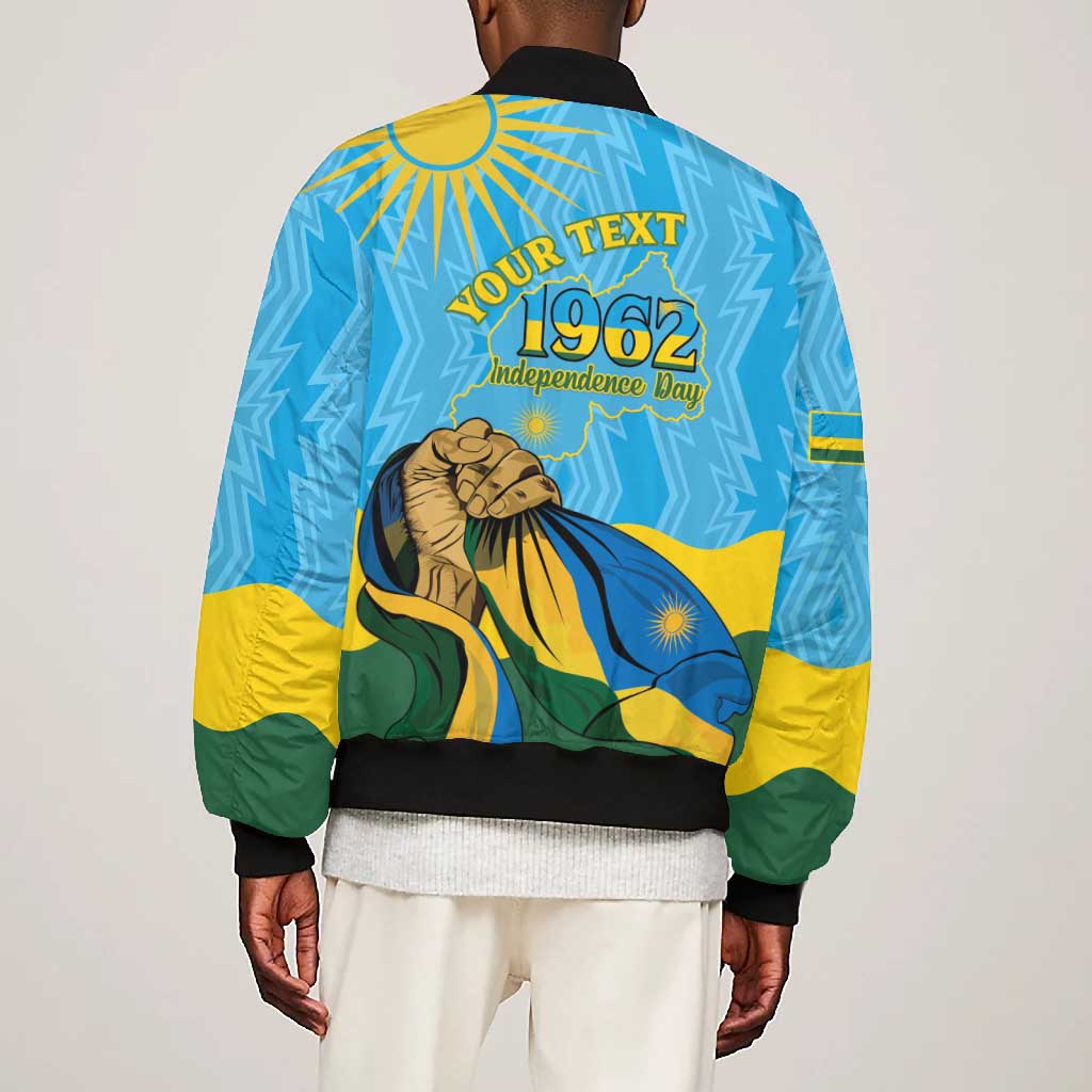 Personalized Happy Rwanda Independence Day Bomber Jacket Coat Of Arms With Map