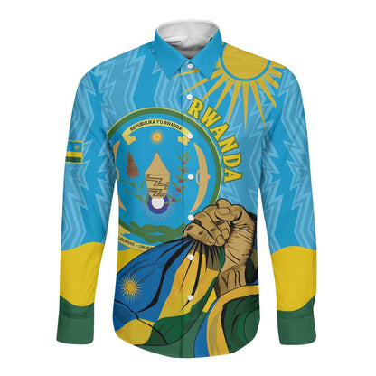 Personalized Happy Rwanda Independence Day Long Sleeve Button Shirt Coat Of Arms With Map