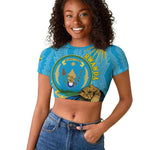 Personalized Happy Rwanda Independence Day Raglan Cropped T shirt Coat Of Arms With Map