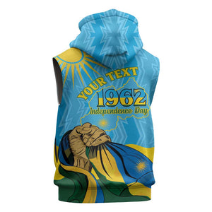 Personalized Happy Rwanda Independence Day Sleeveless Hoodie Coat Of Arms With Map - African Pride