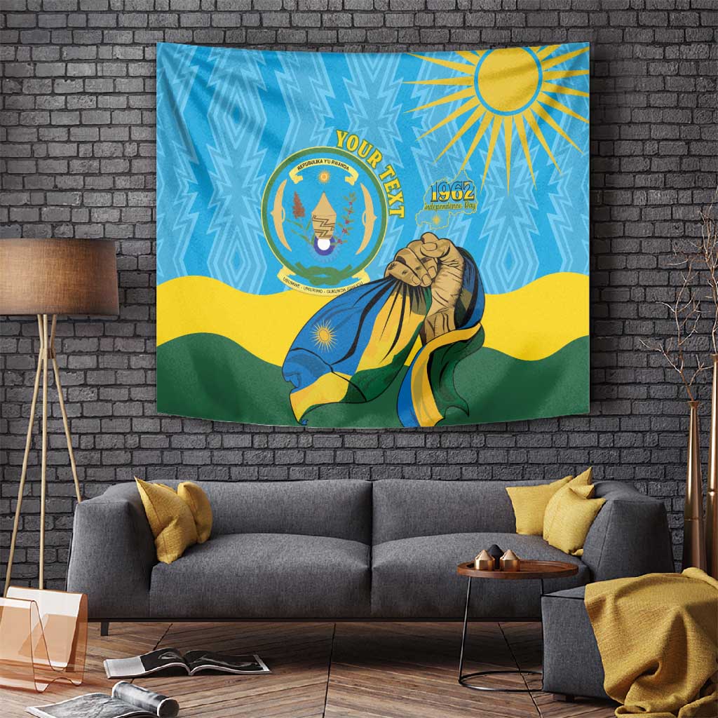 Personalized Happy Rwanda Independence Day Tapestry Coat Of Arms With Map