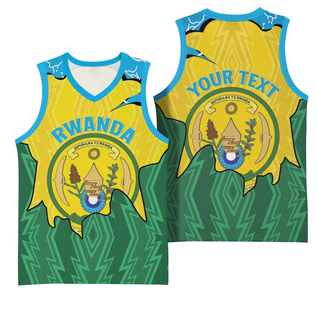 Personalized Jamhuri ya Rwanda Basketball Jersey Coat Of Arms Imigongo Pattern LT15