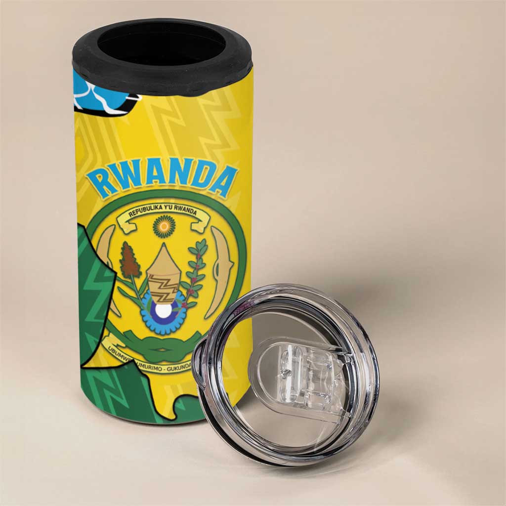 Personalized Jamhuri ya Rwanda 4 in 1 Can Cooler Tumbler Coat Of Arms Imigongo Pattern