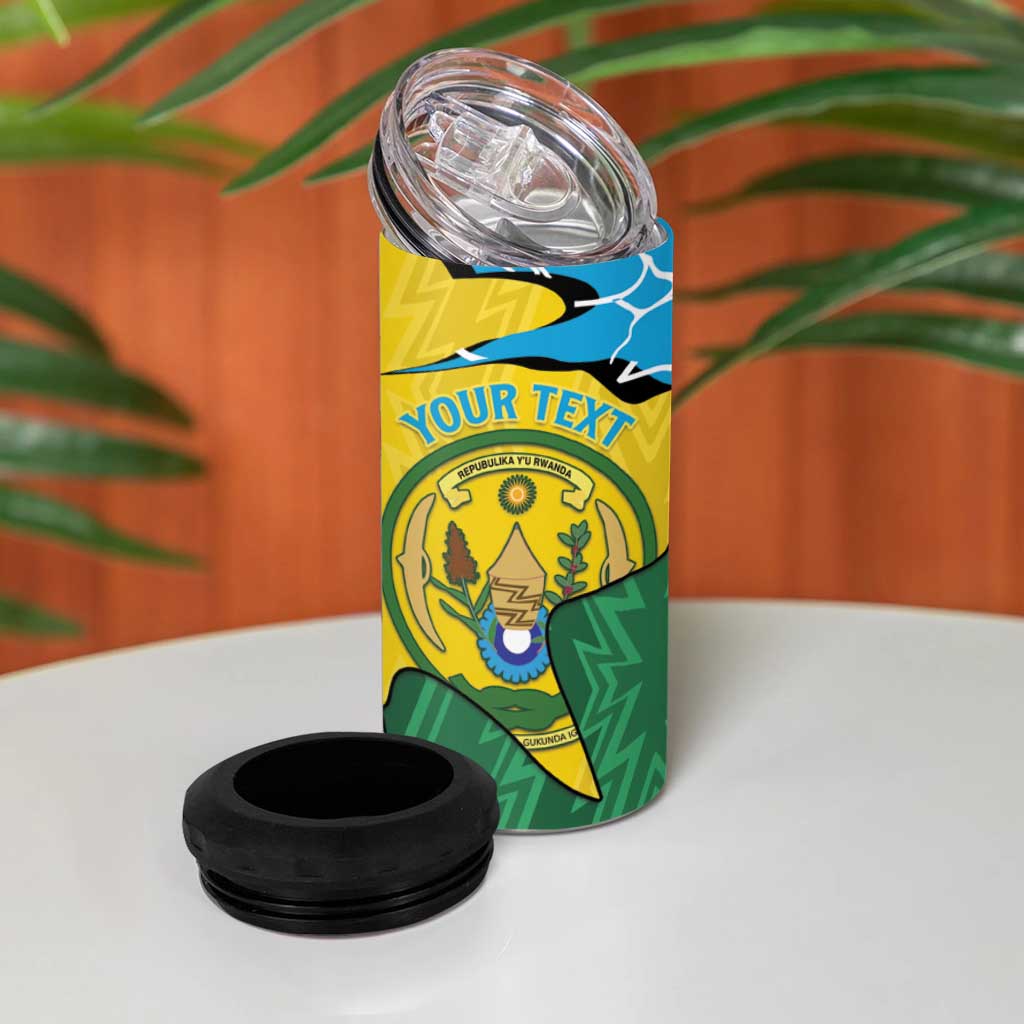Personalized Jamhuri ya Rwanda 4 in 1 Can Cooler Tumbler Coat Of Arms Imigongo Pattern