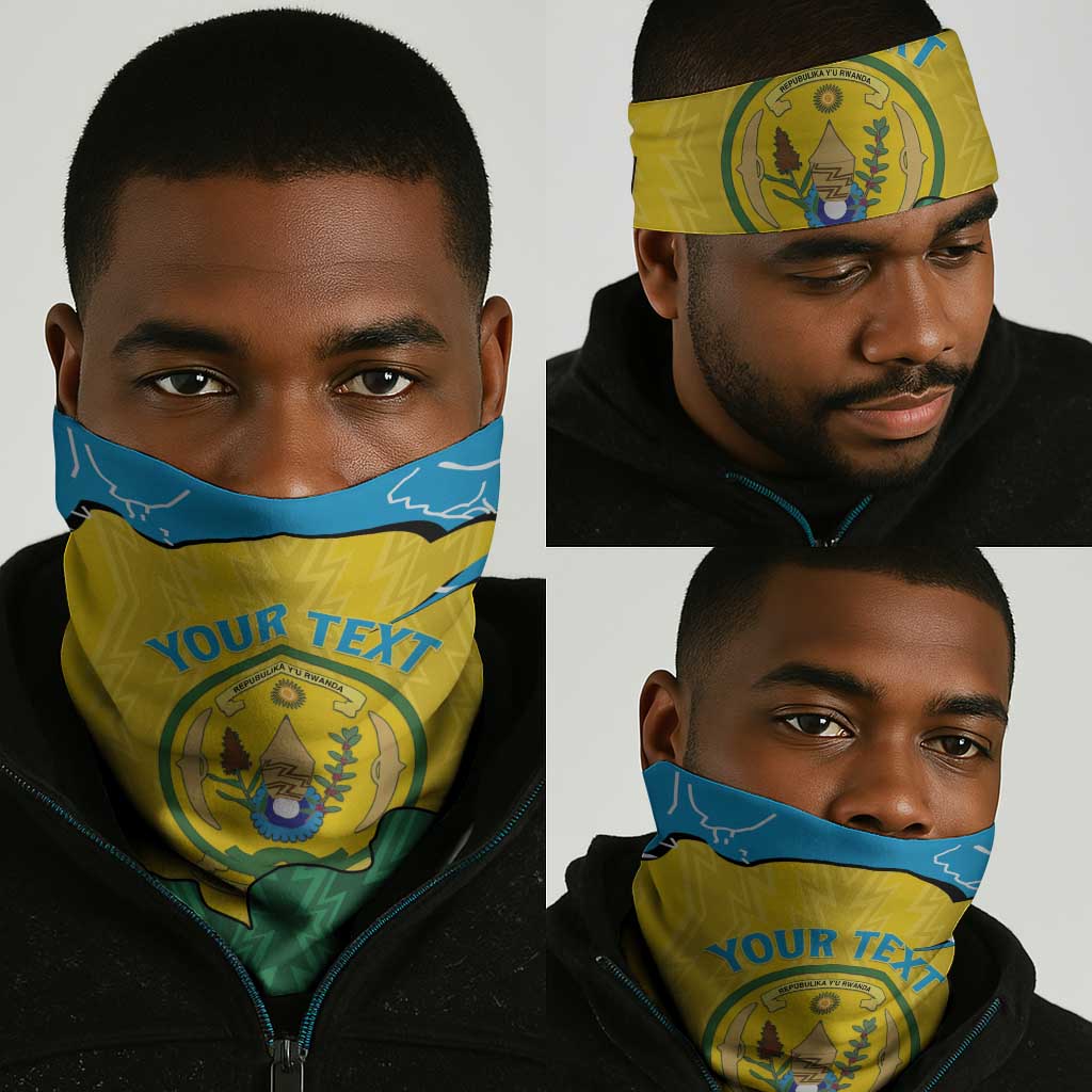 Personalized Jamhuri ya Rwanda Neck Gaiter Coat Of Arms Imigongo Pattern LT15