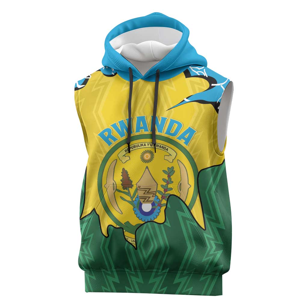 Personalized Jamhuri ya Rwanda Sleeveless Hoodie Coat Of Arms Imigongo Pattern - African Pride