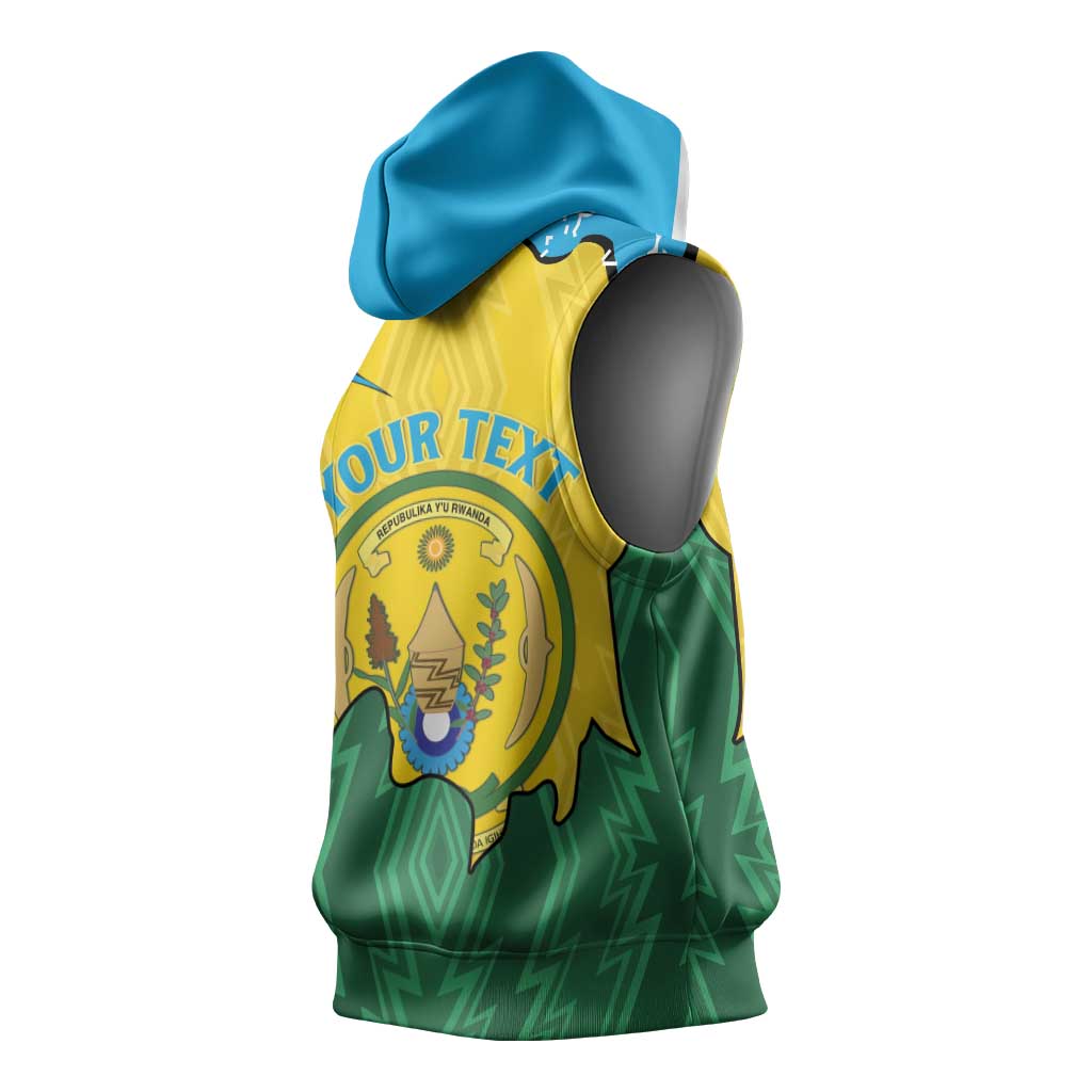 Personalized Jamhuri ya Rwanda Sleeveless Hoodie Coat Of Arms Imigongo Pattern - African Pride