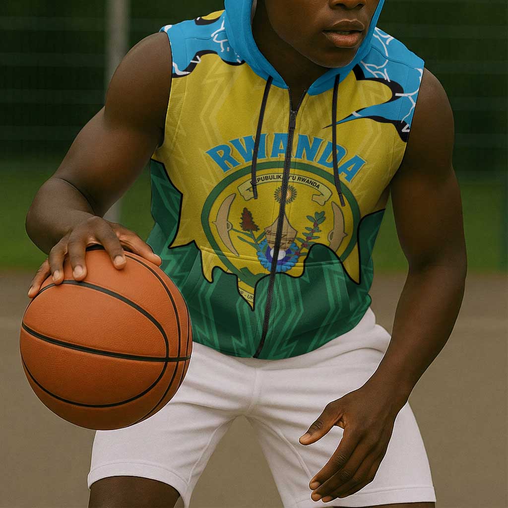 Personalized Jamhuri ya Rwanda Sleeveless Zip Hoodie Coat Of Arms Imigongo Pattern - African Pride