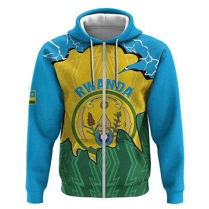 Personalized Jamhuri ya Rwanda Zip Hoodie Coat Of Arms Imigongo Pattern