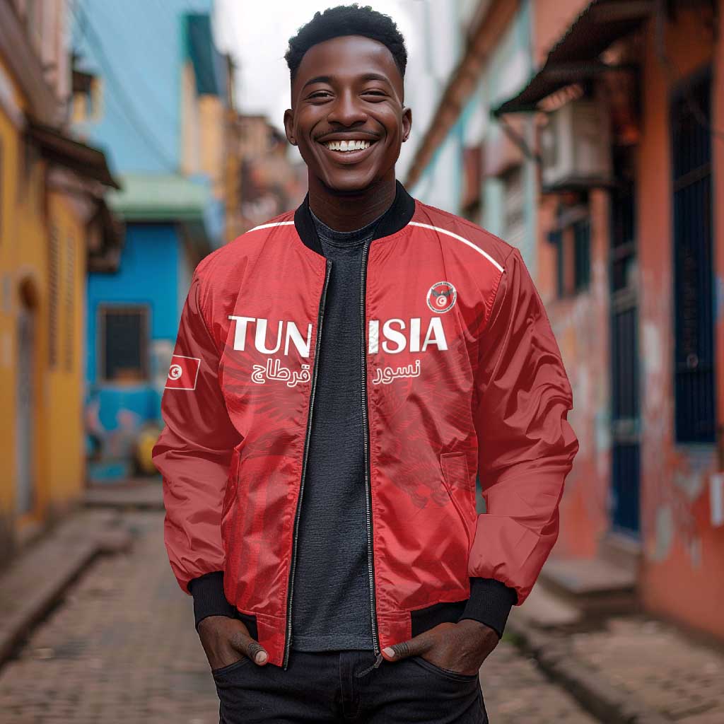 Custom Tunisia Football Bomber Jacket Eagles of Carthage Go Champion - Red Color - African Pride