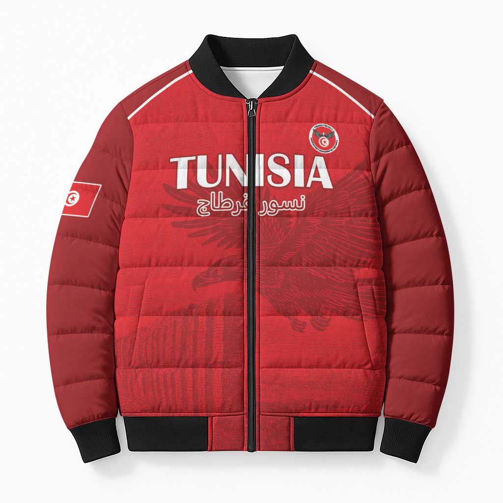 Custom Tunisia Football Bomber Puffer Jacket Red Eagles of Carthage