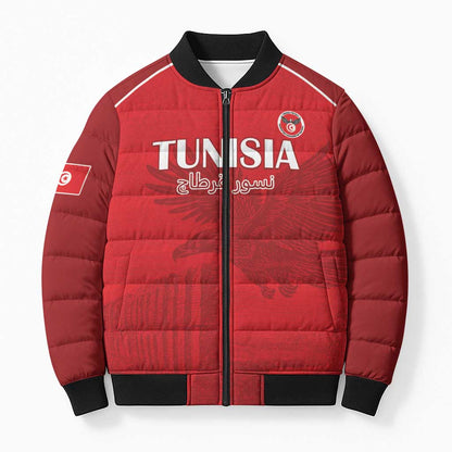 Custom Tunisia Football Bomber Puffer Jacket Red Eagles of Carthage