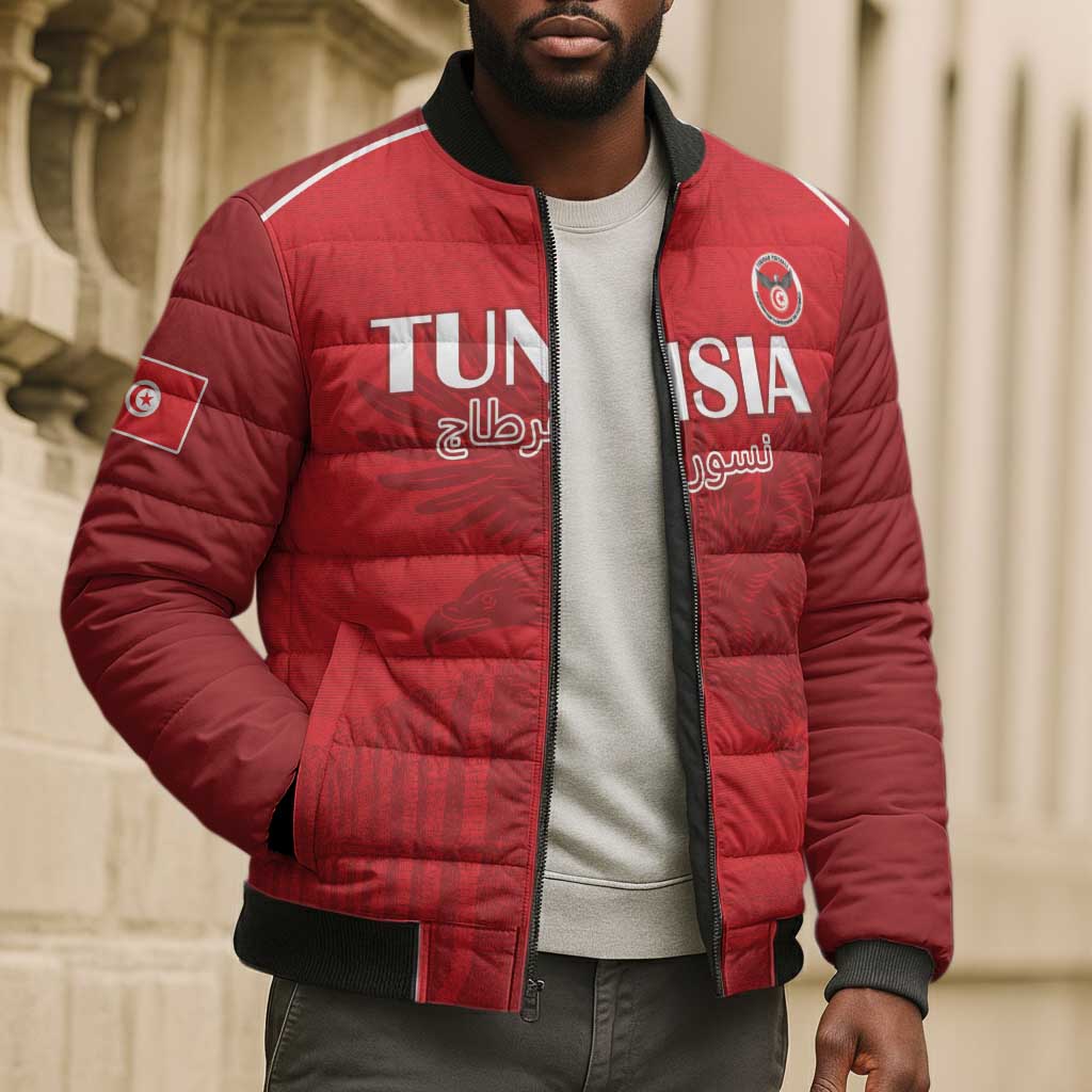 Custom Tunisia Football Bomber Puffer Jacket Red Eagles of Carthage