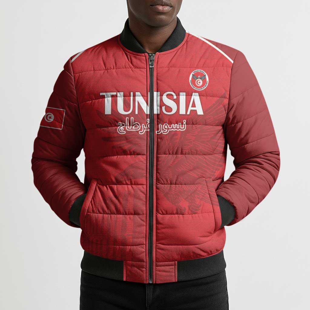 Custom Tunisia Football Bomber Puffer Jacket Red Eagles of Carthage