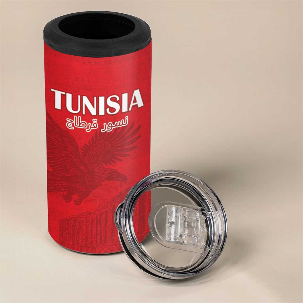 Custom Tunisia Football 4 in 1 Can Cooler Tumbler Eagles of Carthage Go Champion - Red Color - African Pride
