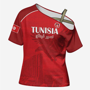Custom Tunisia Football Cross Shoulder Shirt Red Eagles of Carthage