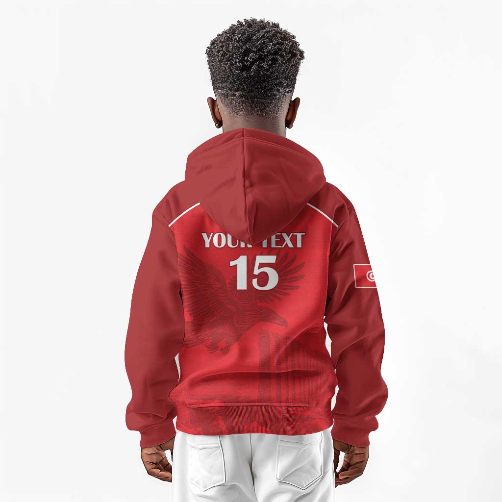 Custom Tunisia Football Kid Hoodie Eagles of Carthage Go Champion - Red Color - African Pride