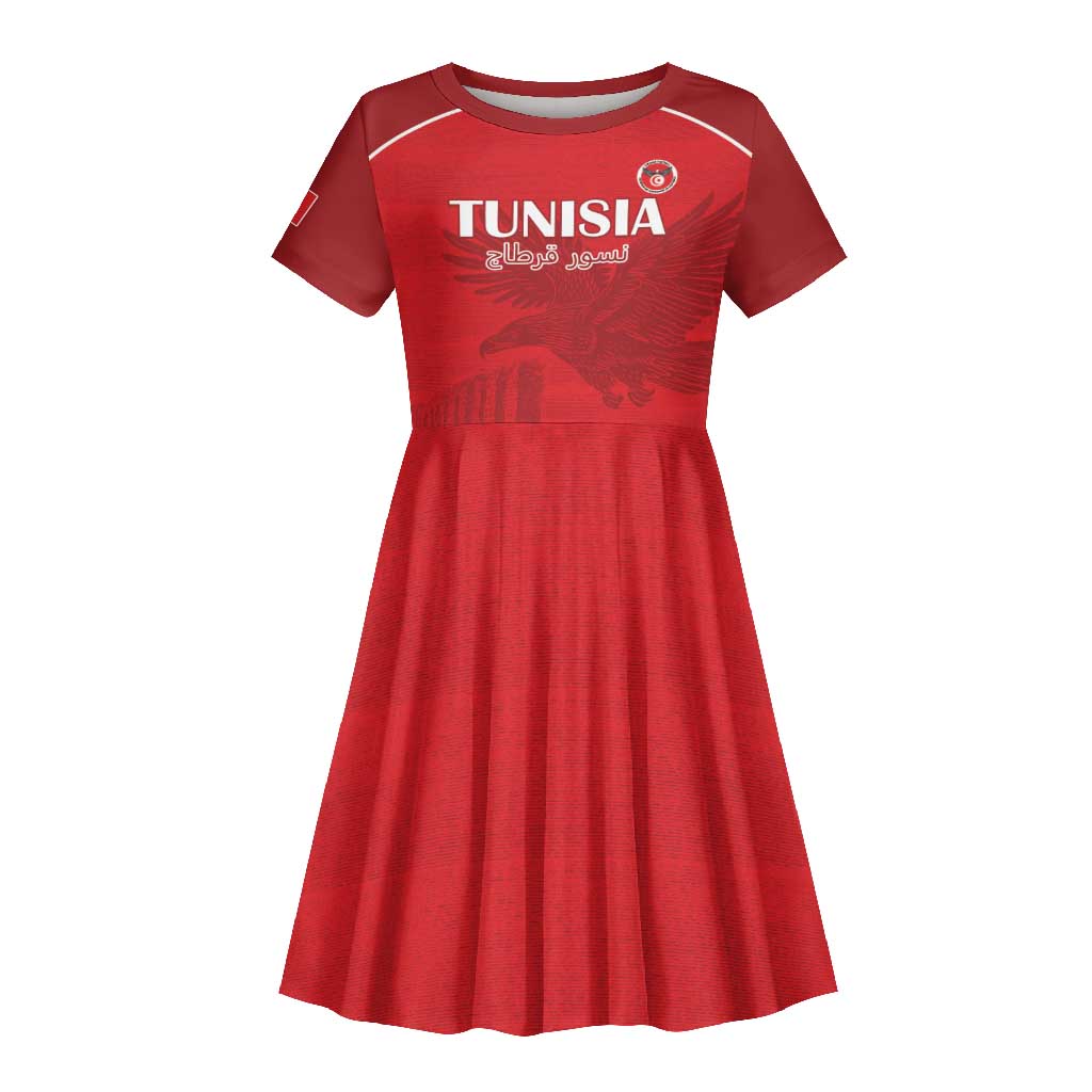 Custom Tunisia Football Kid Short Sleeve Dress Eagles of Carthage Go Champion - Red Color - African Pride