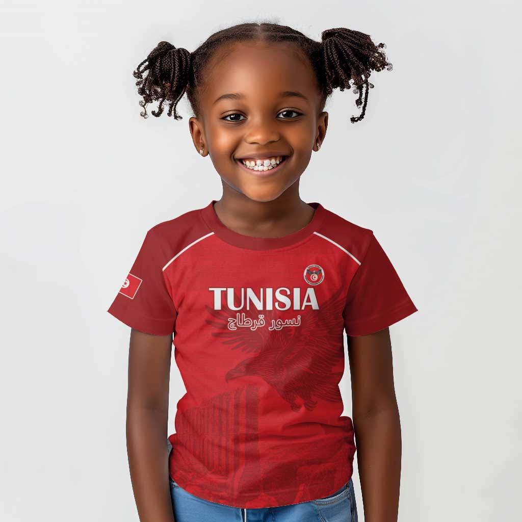Custom Tunisia Football Kid T shirt Eagles of Carthage Go Champion - Red Color - African Pride
