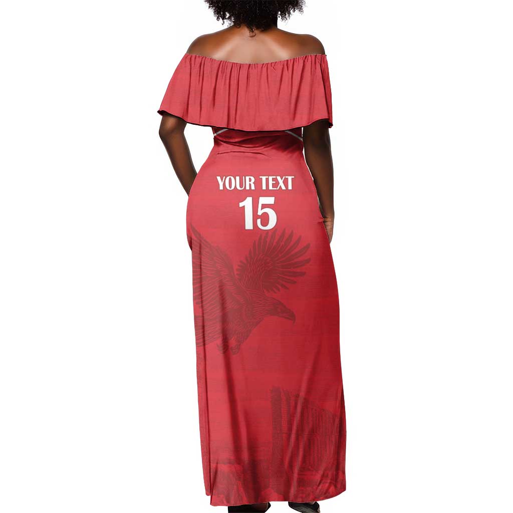 Custom Tunisia Football Off Shoulder Maxi Dress Eagles of Carthage Go Champion - Red Color - African Pride
