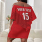 Custom Tunisia Football Off Shoulder Short Dress Eagles of Carthage Go Champion - Red Color - African Pride