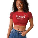 Custom Tunisia Football Raglan Cropped T shirt Eagles of Carthage Go Champion - Red Color - African Pride