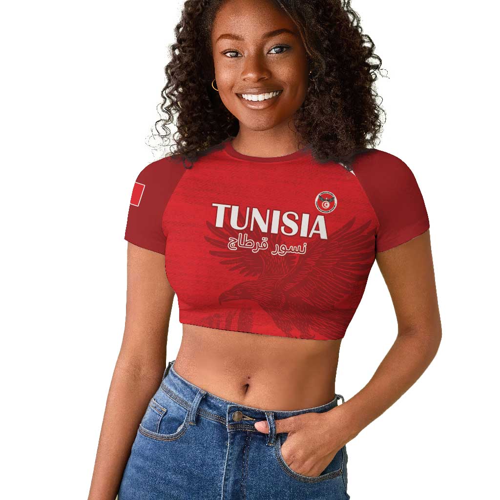 Custom Tunisia Football Raglan Cropped T shirt Eagles of Carthage Go Champion - Red Color - African Pride