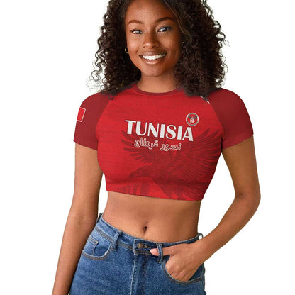 Custom Tunisia Football Raglan Cropped T shirt Eagles of Carthage Go Champion - Red Color - African Pride